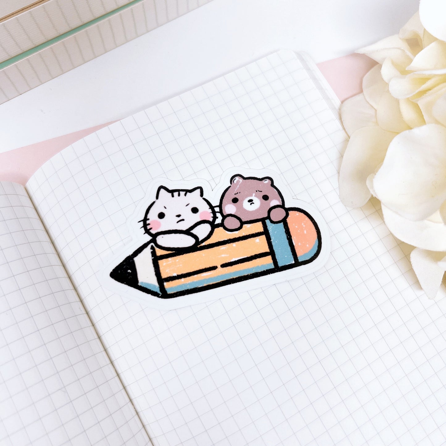 DC045 | Brownee and Salty with Pencil | Diecut Sticker