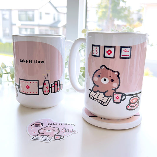 Bundle Deal: Brownee Reading Mug & Coaster (DW001 & DW006)