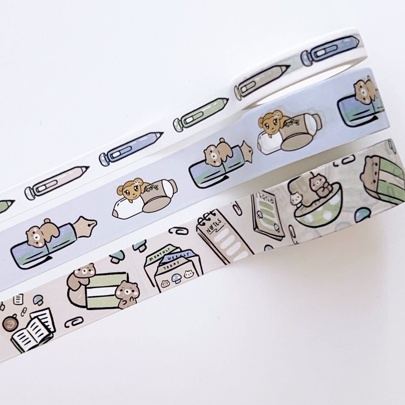 WT010 | Mushrooms and Stationery | Washi Tape Set of 3 | Planner Monkey Co Collaboration