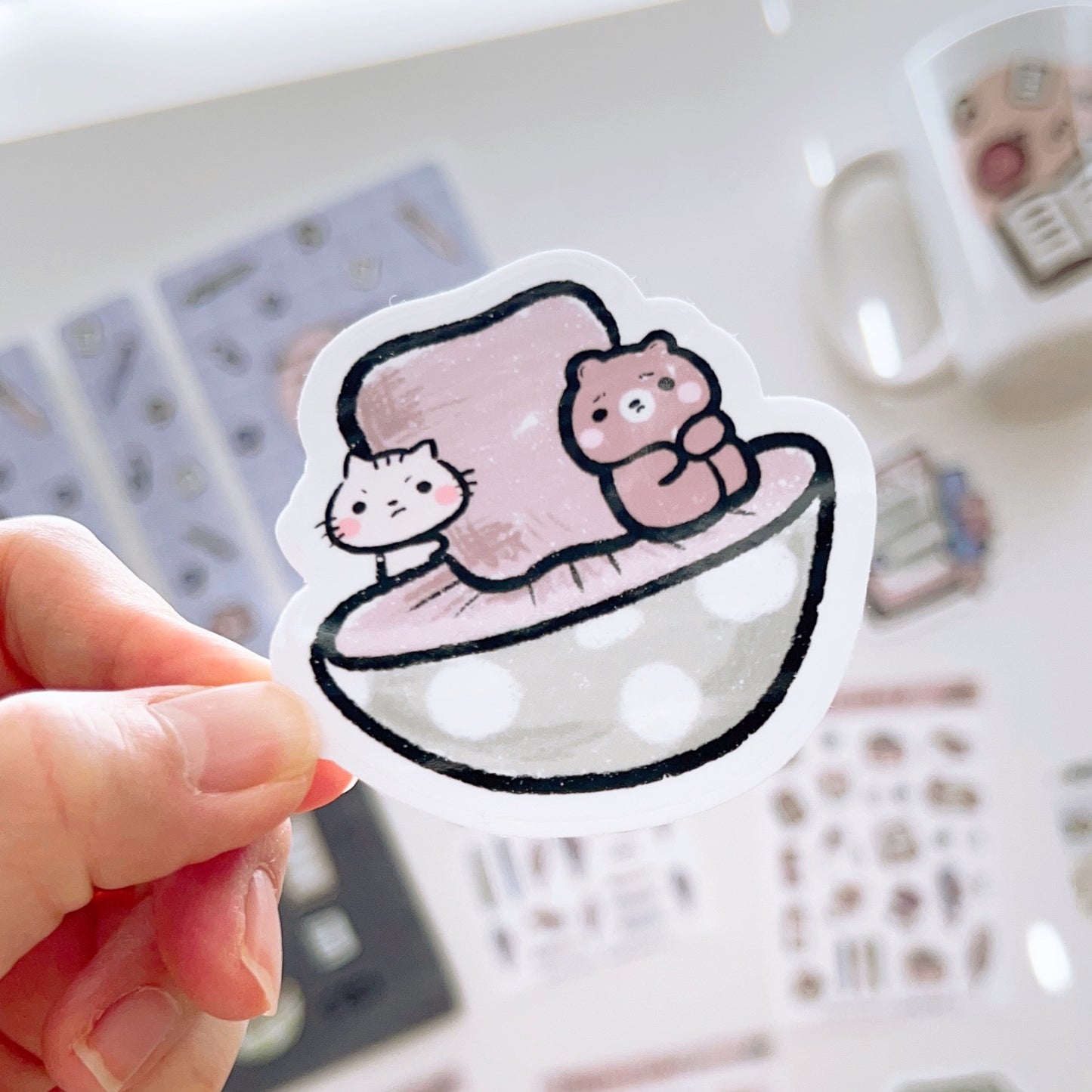 DC053 | Brownee & Salty on Mushroom | Mushrooms and Stationery Collection | Diecut Sticker