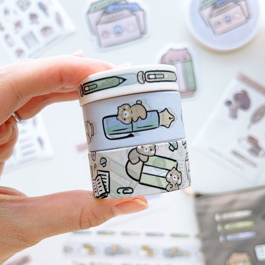 WT010 | Mushrooms and Stationery | Washi Tape Set of 3 | Planner Monkey Co Collaboration