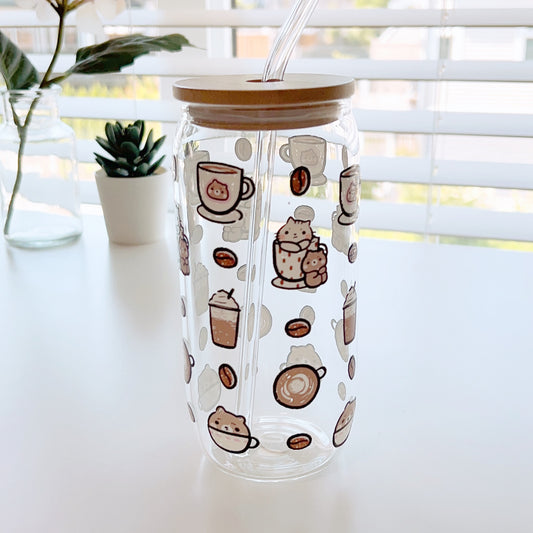 DW013 | Coffee Lover | Glass Cup with Lid and Straw