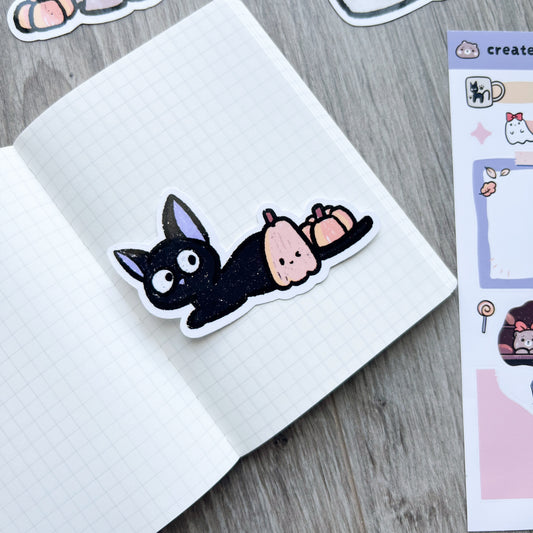 DC067 | Kiki's Halloween - Black Cat and Pumpkins | Diecut Sticker