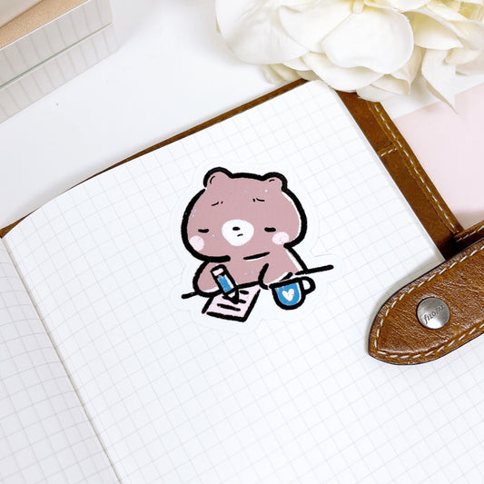 DC019 | Brownee Bear Writing or Studying | Diecut Sticker