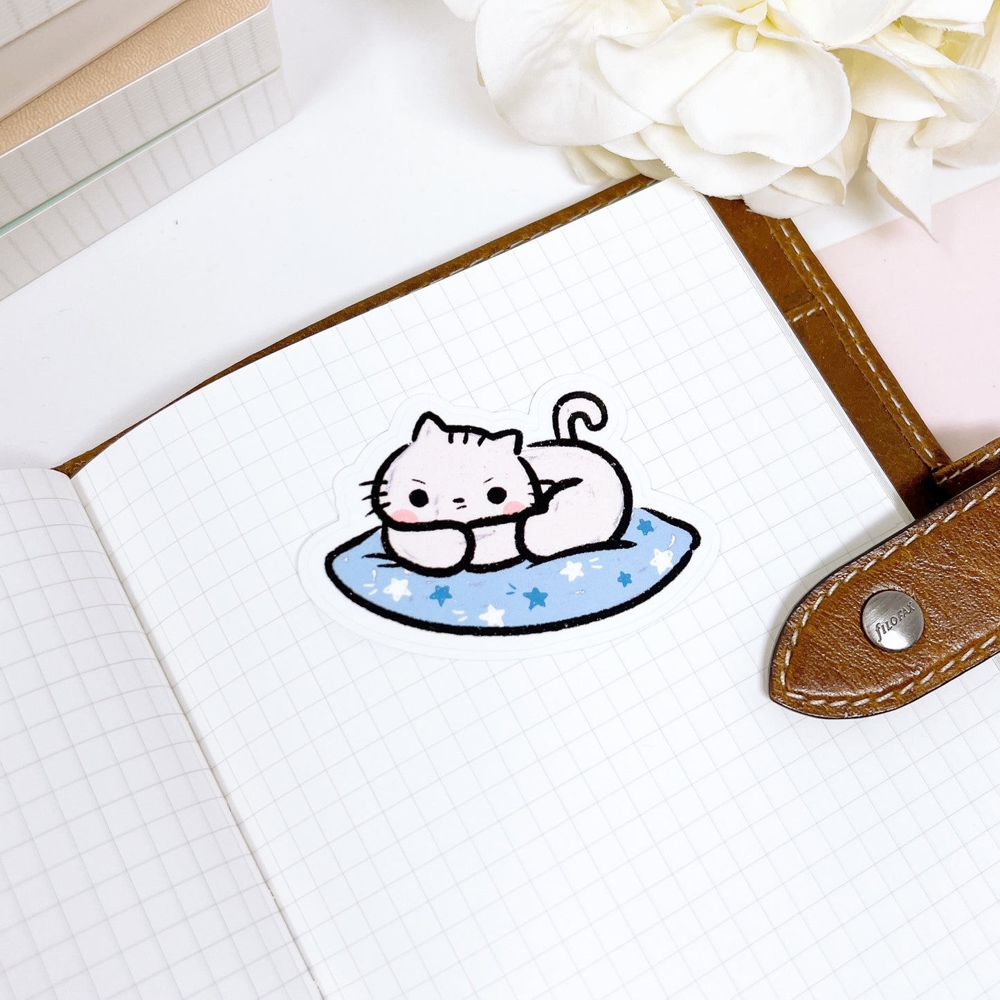 DC023 | Salty Cat on a Pillow | Diecut Sticker