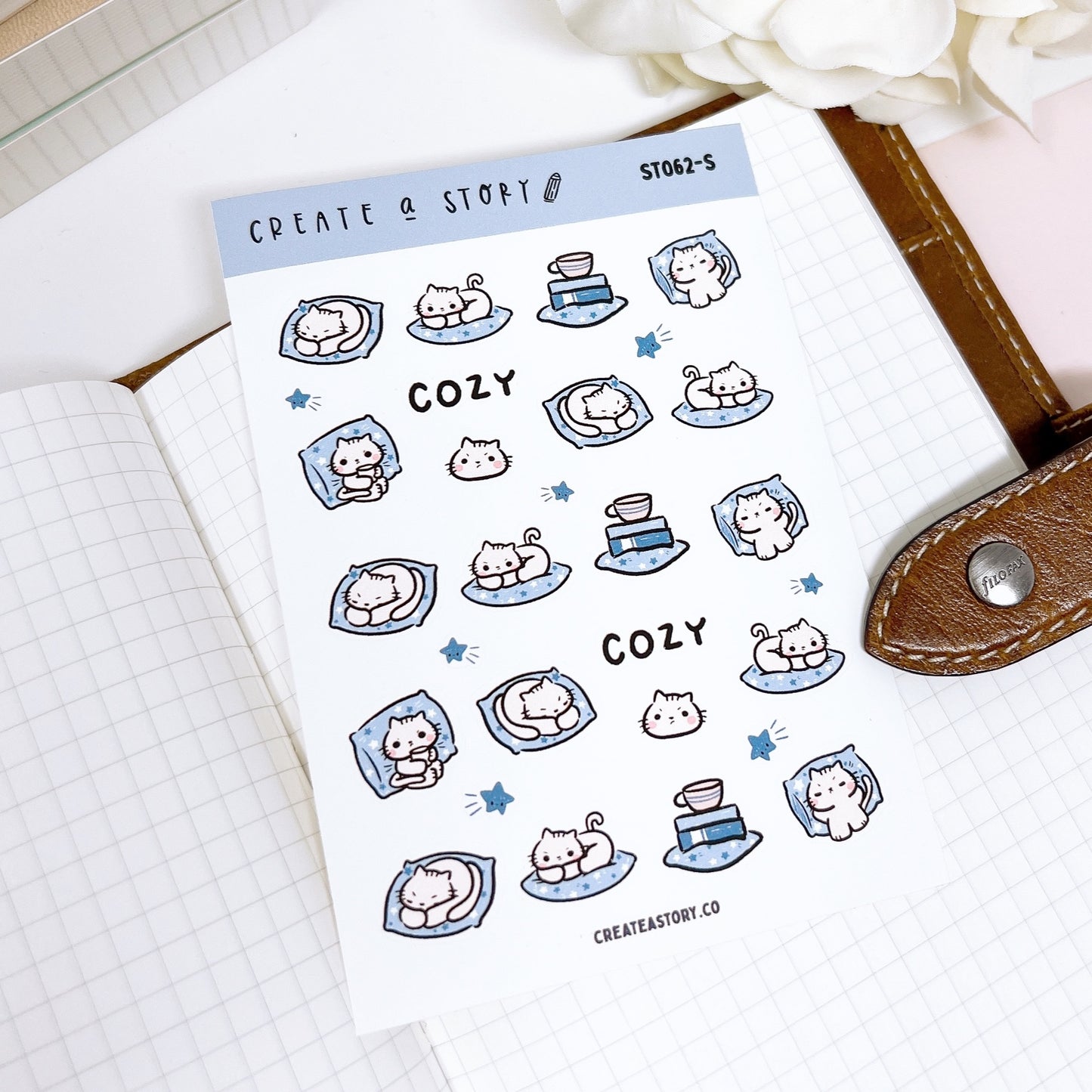 ST062 | Salty Cat and Pillow | Planner Stickers