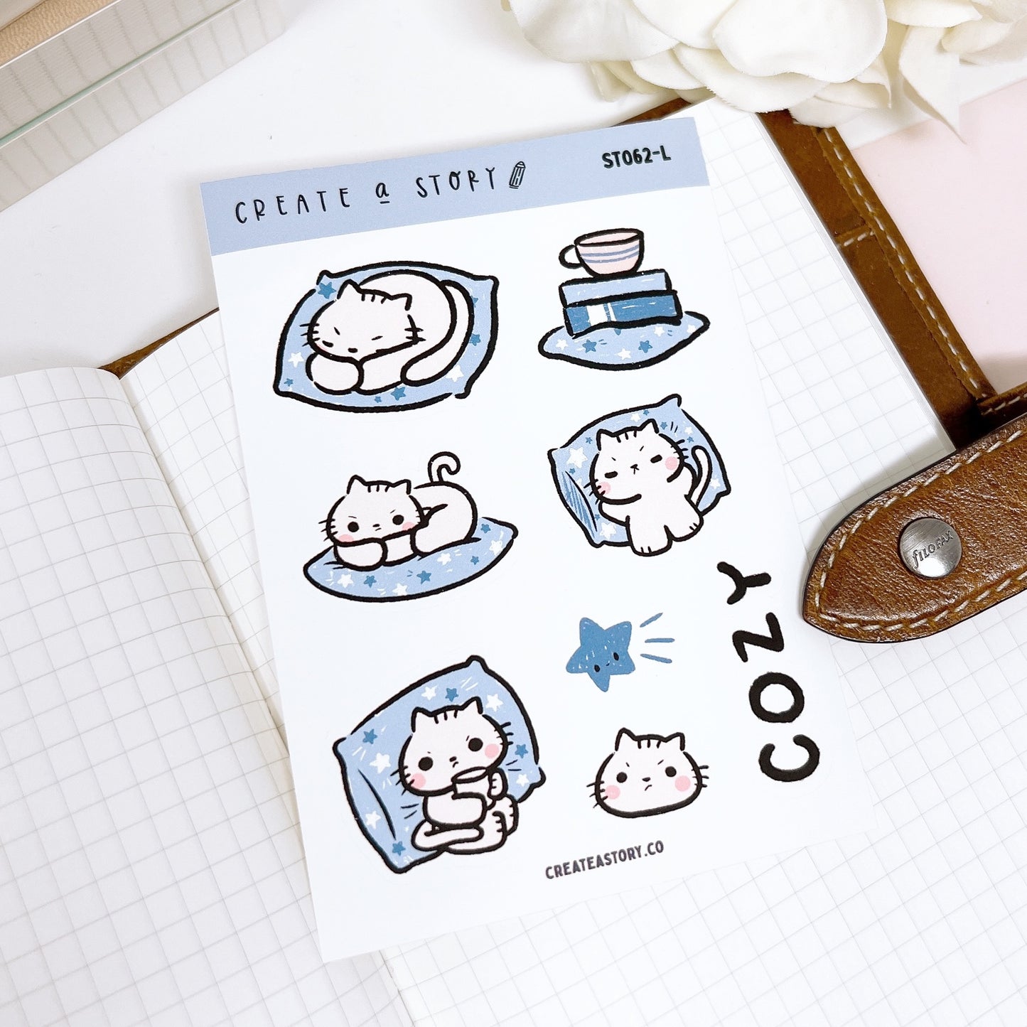 ST062 | Salty Cat and Pillow | Planner Stickers