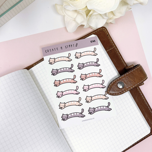 ST045 | Long Silly Cats | Planner Stickers